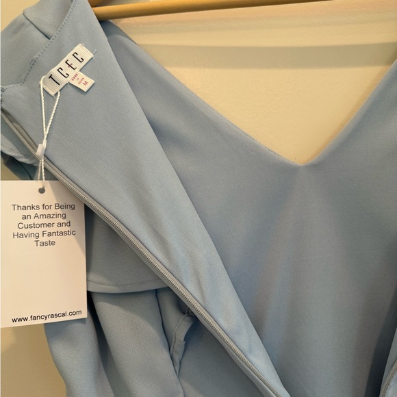 TCEC Light Blue Mini Dress Ruffle Accent Size M Short Sleeves V Neck - Picture 8 of 13